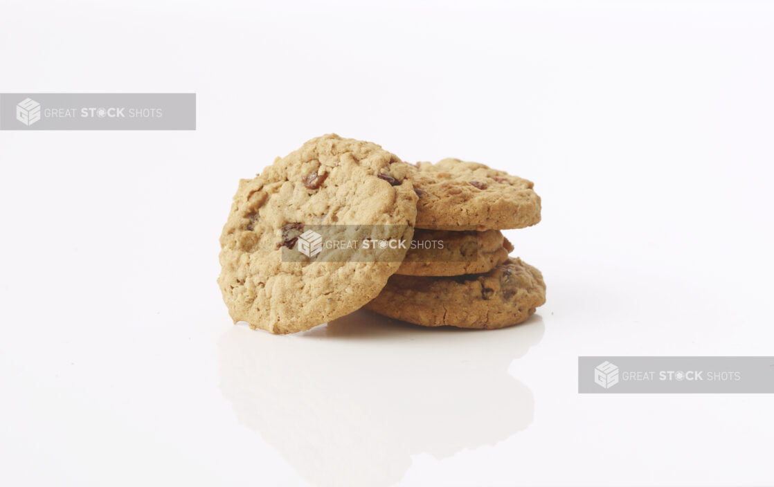 Oatmeal raisin cookie on white background