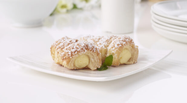 Flaky pastry dessert filled with cream