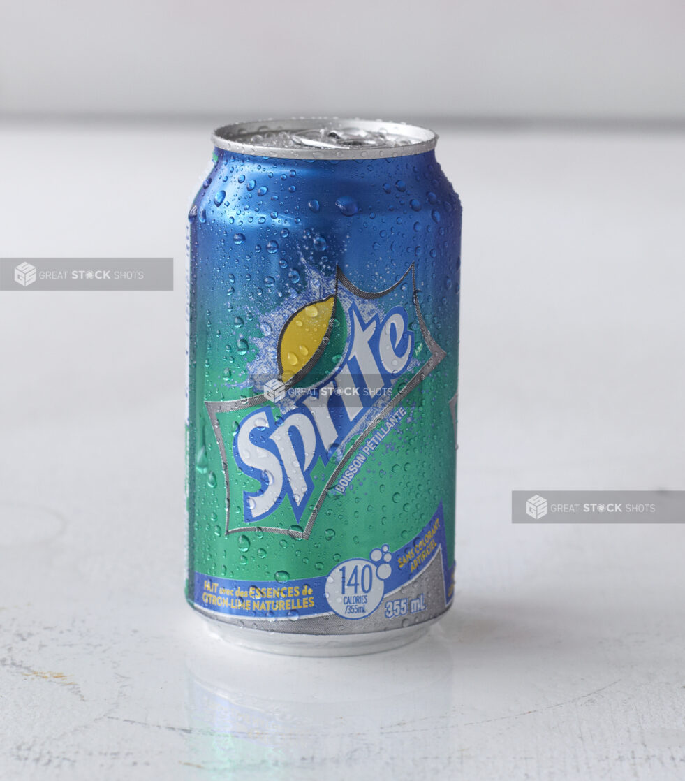 Close Up of a Can of Sprite on a White Surface in an Indoor Setting