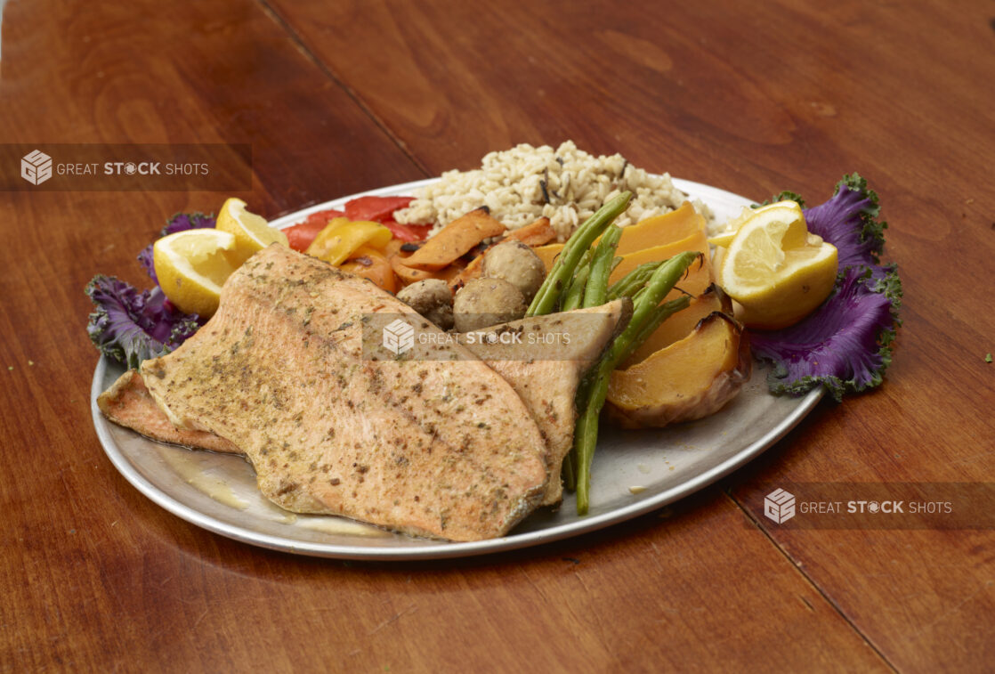 Salmon Dinner Platter with Rice and Roast Vegetables