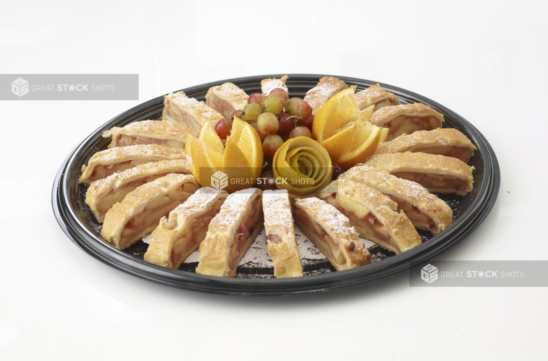 Sliced Fruit Pastry on a Take-Out Platter