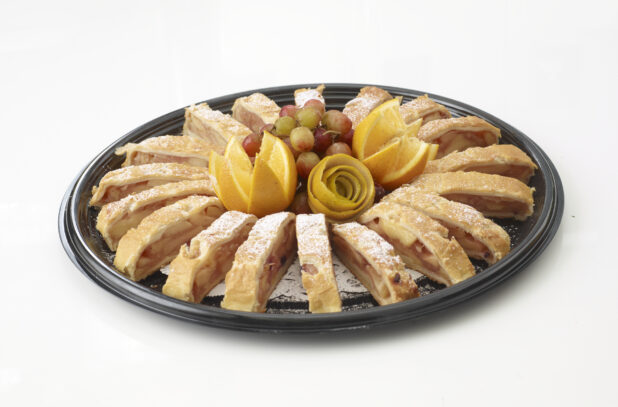 Sliced Fruit Pastry on a Take-Out Platter