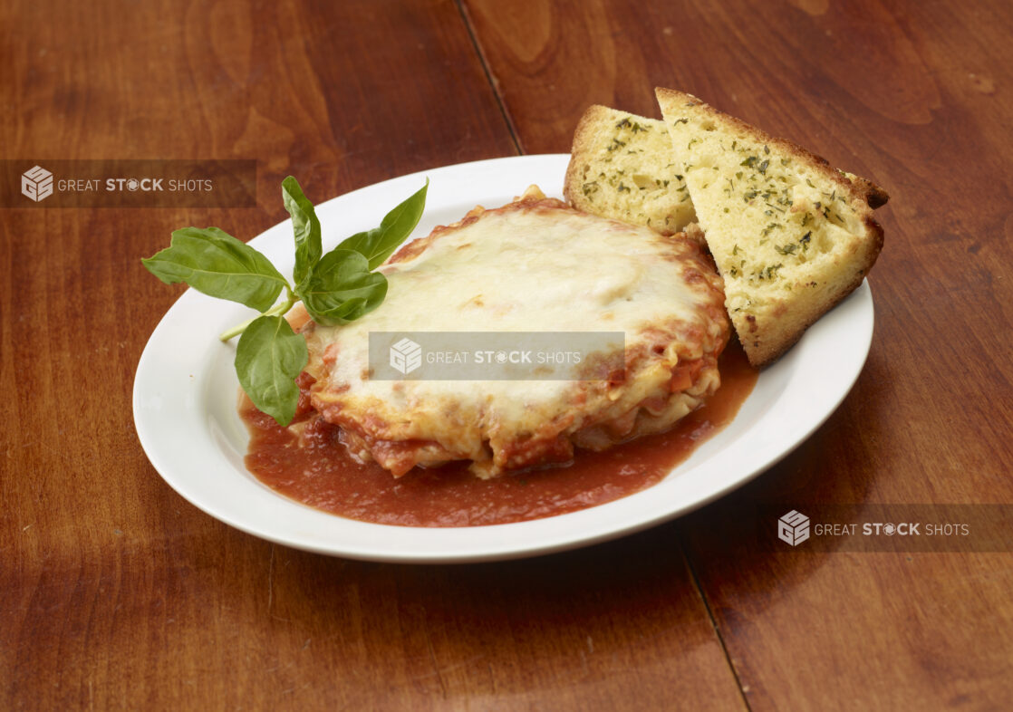 Baked Pasta Dish with Toasted Garlic Bread