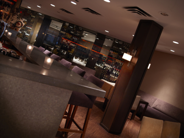 Interior of an elegant restaurant, bar area, angled shot