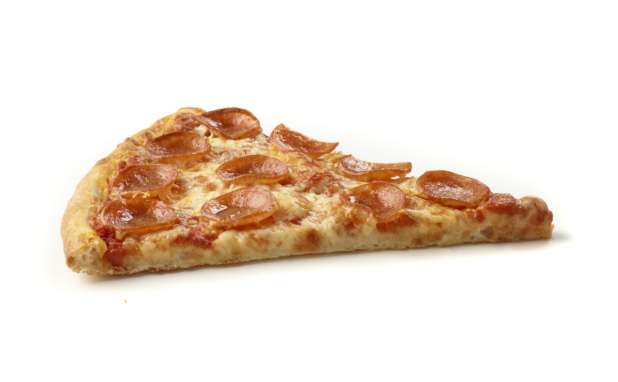 Side View of a Jumbo Pepperoni Pizza Slice Shot on White for Isolation