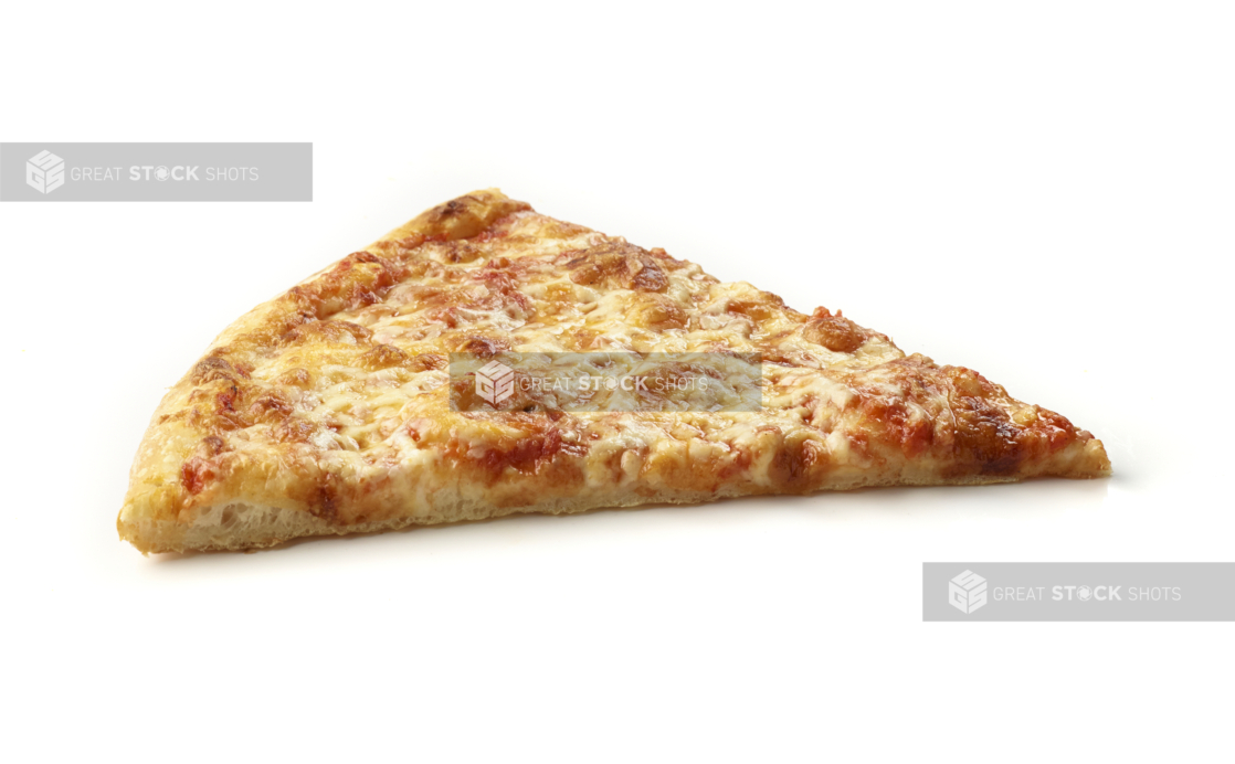 Side View of a Jumbo Cheese Pizza Slice Shot on White for Isolation