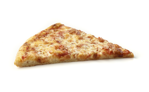Side View of a Jumbo Cheese Pizza Slice Shot on White for Isolation