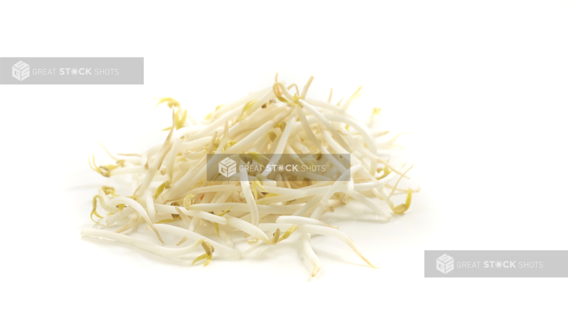 Bean sprouts piled on a white background