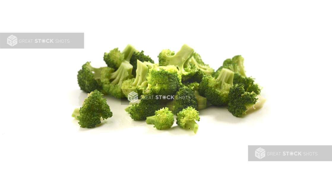 Broccoli florets on a white background