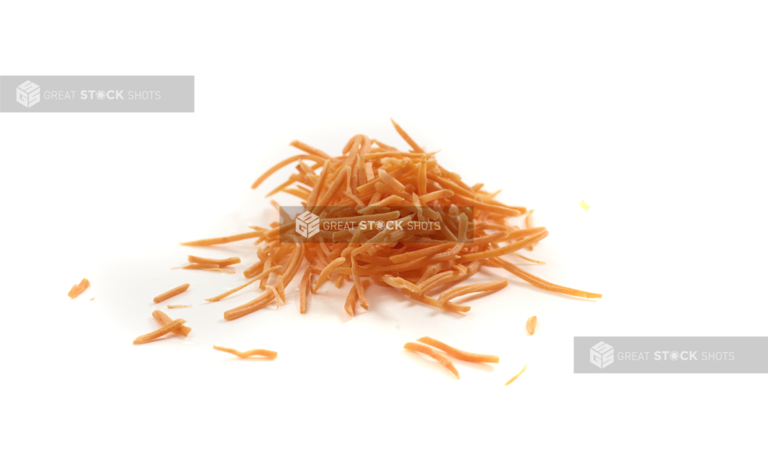 Shredded carrot on a white background