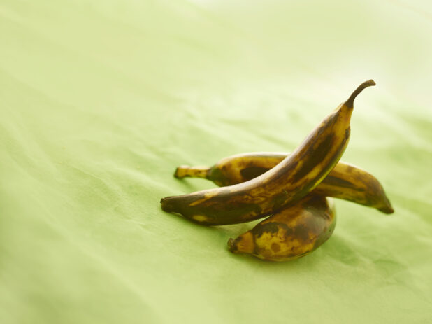 Roasted plantain on a lemon/lime green tablecloth