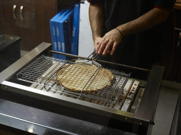 Indoor grill, cook grilling flatbread