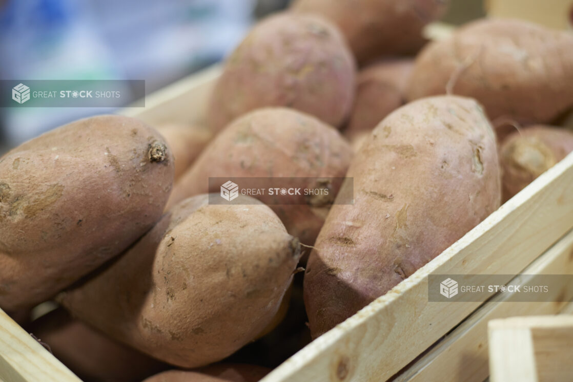 Yams in a crate, close-up