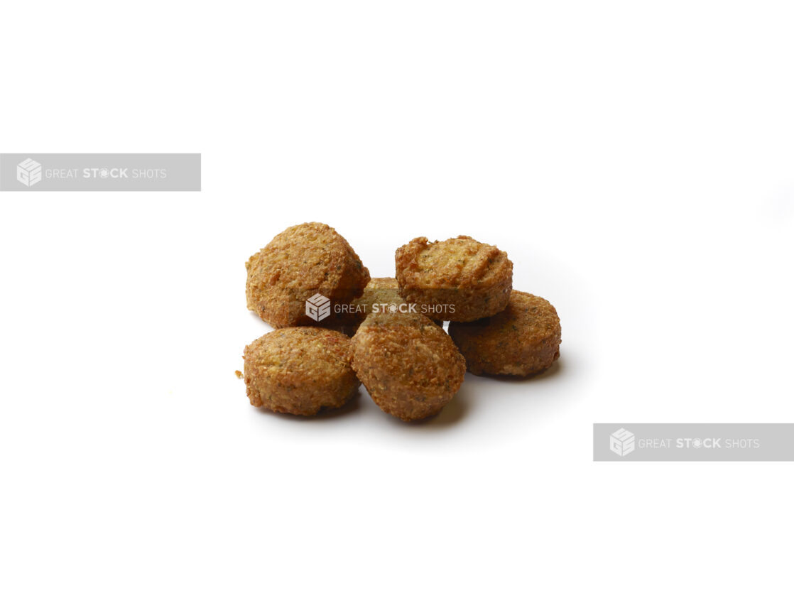 Group of Six Falafel Balls Shot on White for Isolation