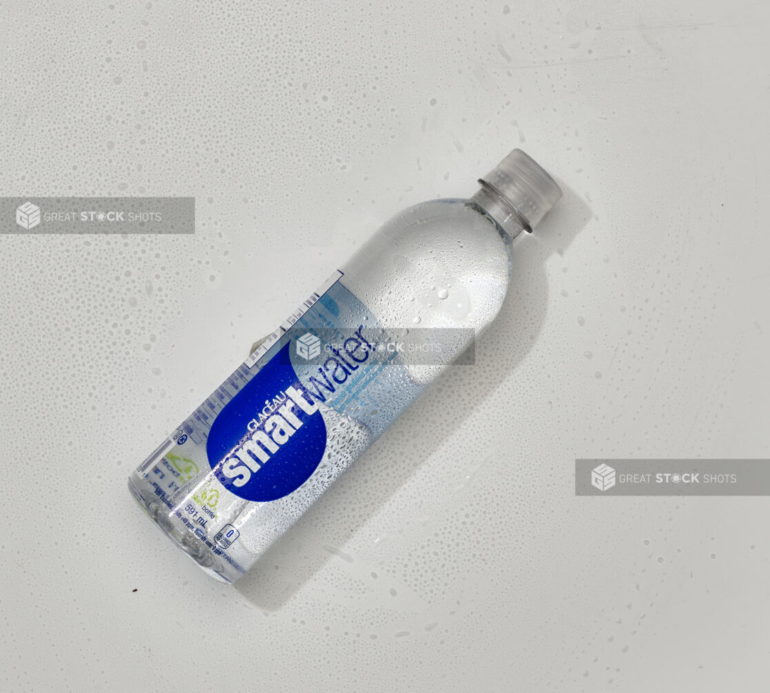 Overhead View of SmartWater Bottled Water in a Plastic Bottle, on a White Background for Isolation