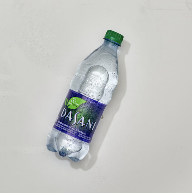 Overhead View of Dasani Bottled Water in a Plastic Bottle, on a White Background for Isolation