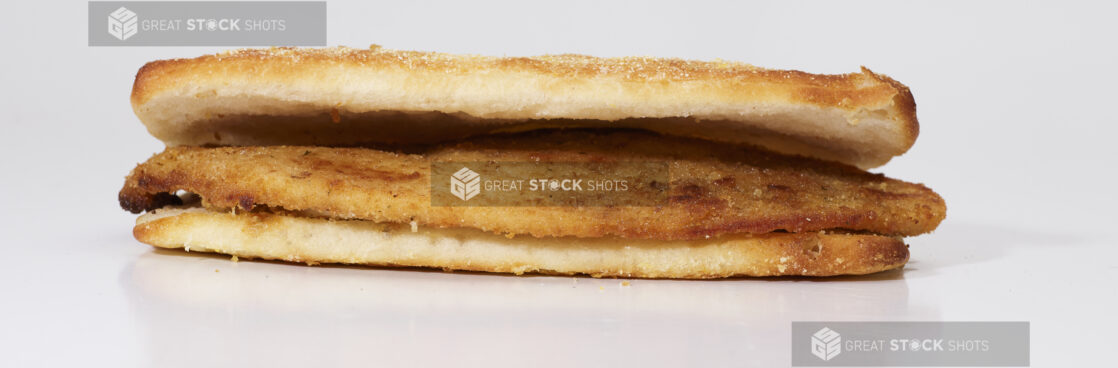 A Plain Italian Cutlet Sandwich on Ciabatta Bread, on a White Background for Isolation