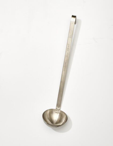 Overhead View of a Stainless Steel Soup Ladle, on a White Background for Isolation - Variation 2