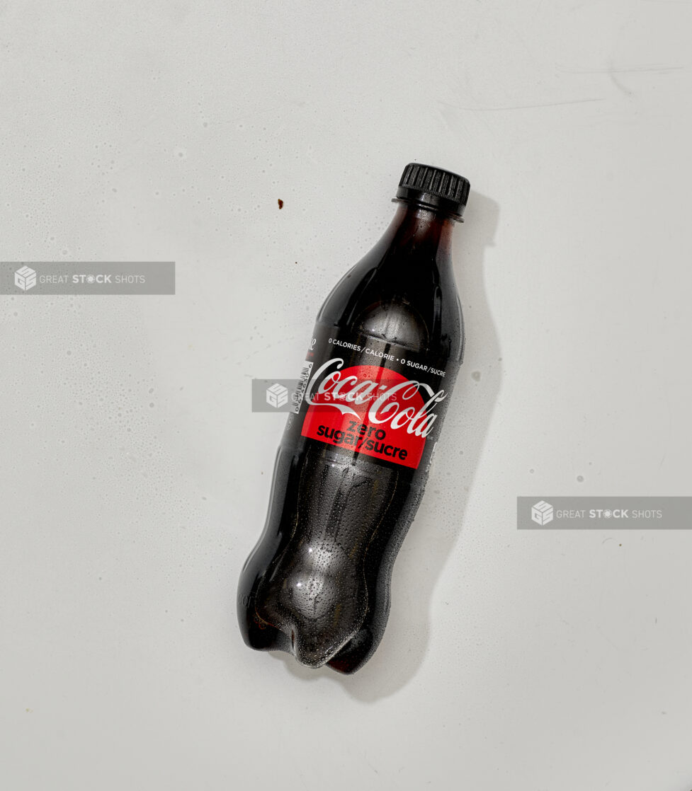 Overhead View of Coke Zero in a Plastic Bottle, on a White Background for Isolation