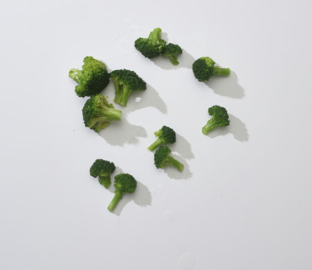 Broccoli florets on a white background