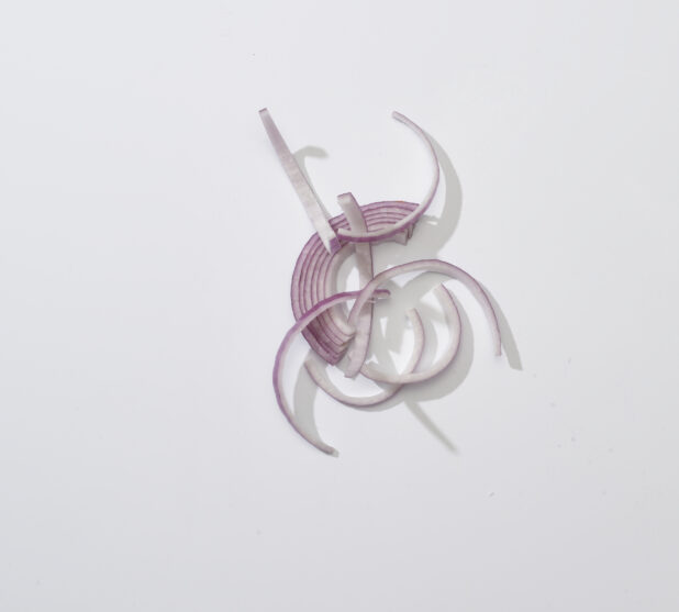 Sliced red onion on a white background