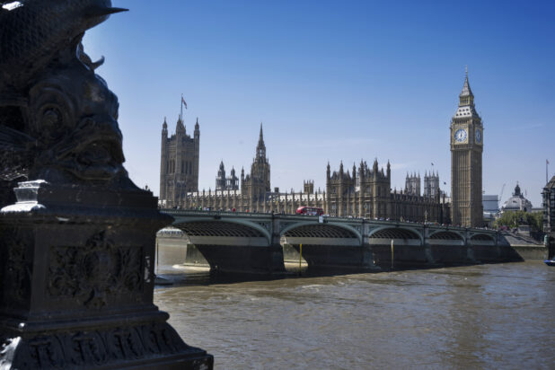 View of the Houses of Parliament, Big Ben and Westminster Bridge, London, England