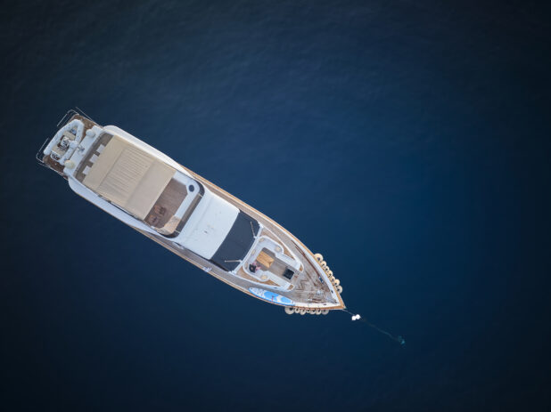 Overhead view of a yacht on the Mediterranean sea