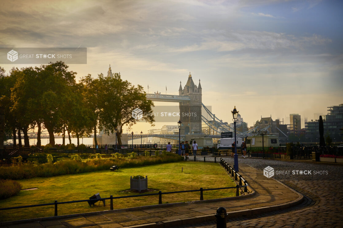 Beautiful Park in London with Tower Bridge in background