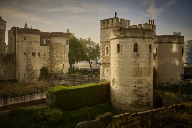 Side view of the entrance to the Tower of London in London, England