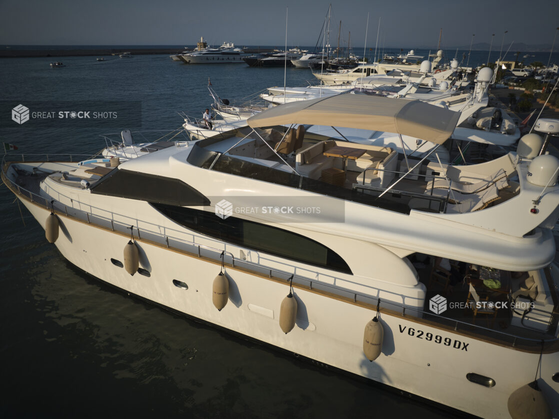 Close up view of yachts/boats at a marina in Italy