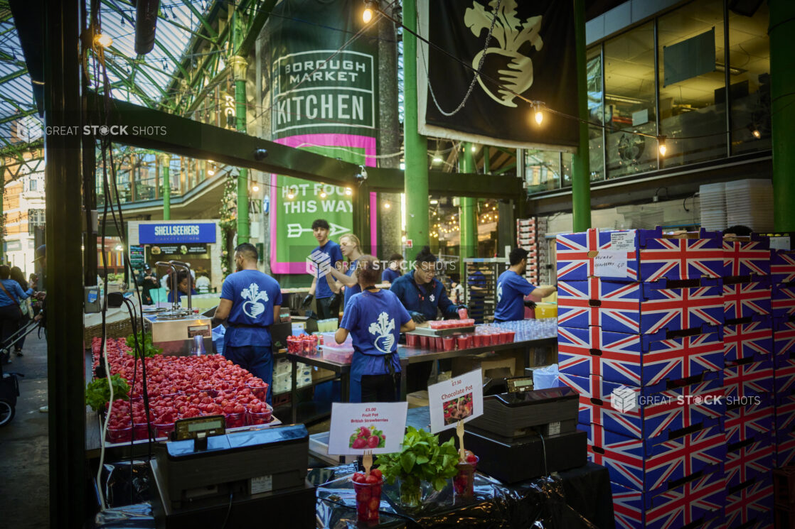 A British Strawberry Stall Within Borough Market in London, England