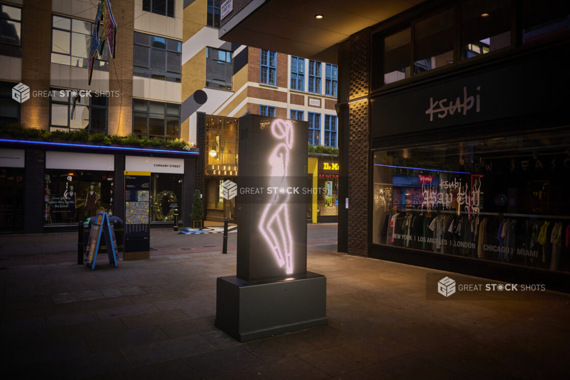 Evening View of Carnaby Street Shopping District with an Interactive Video Display Art Installation - Variation