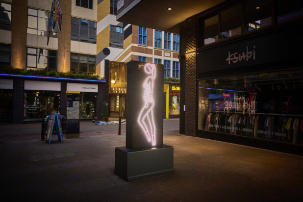 Evening View of Carnaby Street Shopping District with an Interactive Video Display Art Installation - Variation