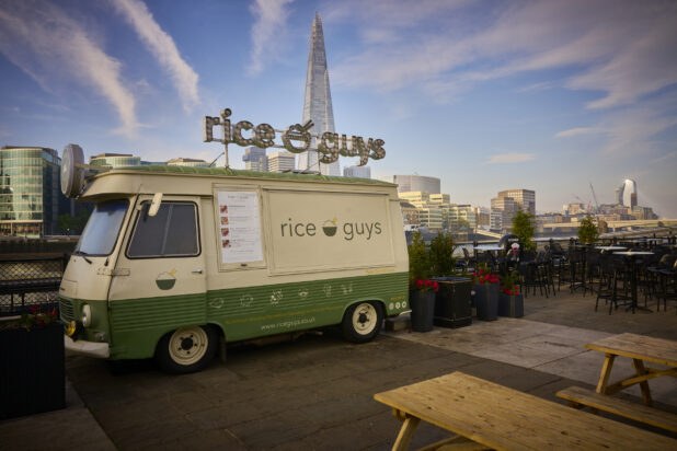 Food Truck with London England Landmark The Shard in background