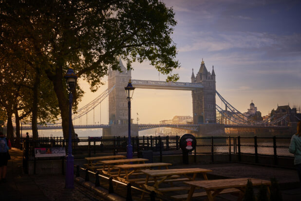 Establishing Wide Shot of Tower Bridge and Thames River