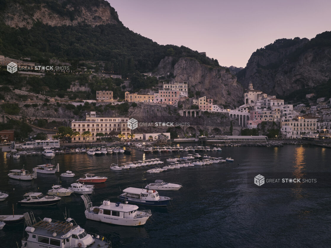 Marina and coastal view of Italian coastline