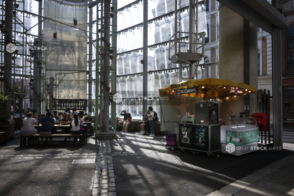 Covered food court and Cute Pop up Ice Cream Stand at Borough Market