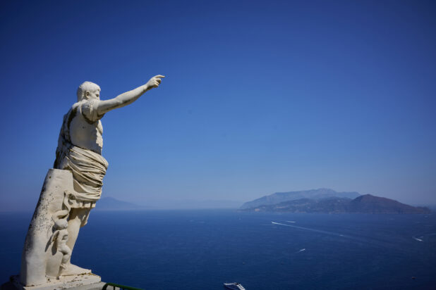 Statue of Caesar Augustus pointing out to the Mediterranean Sea in Capri