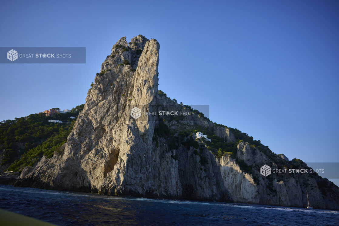 Hillside, large rock formation on the Mediterranean sea, view from the sea