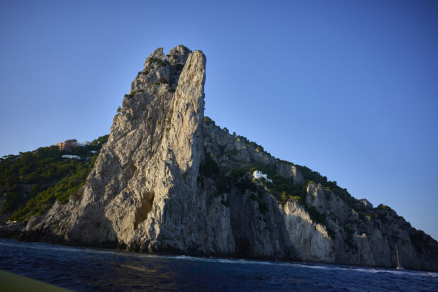 Hillside, large rock formation on the Mediterranean sea, view from the sea