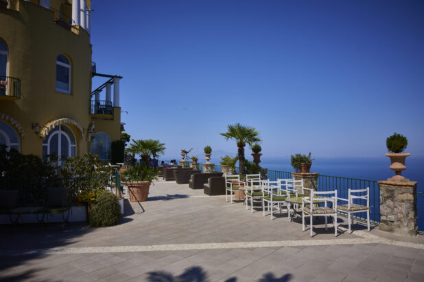 Beautiful view of an outdoor cafe on the Mediterranean coast, Capri, Italy