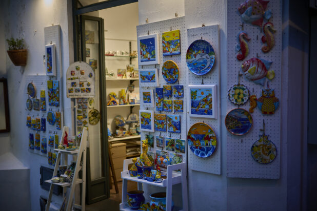 Painted ceramics in a souvenir shop on the Amalfi coast, Italy