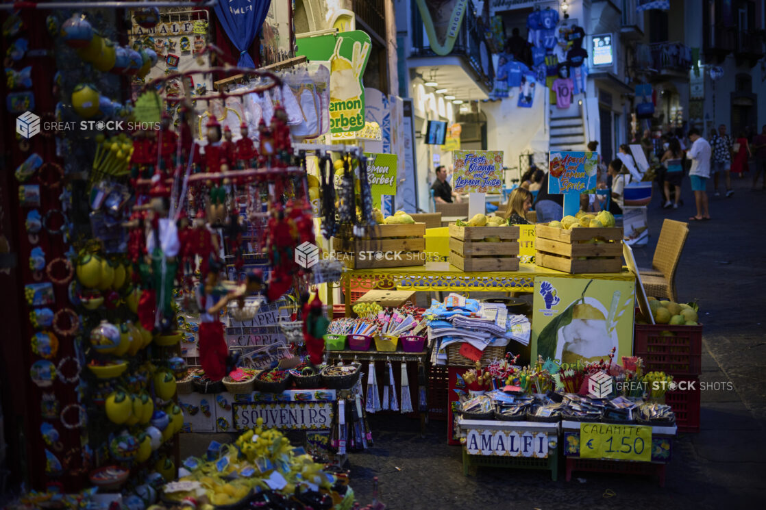 View of souvenir shops on the Amalfi coast Italy