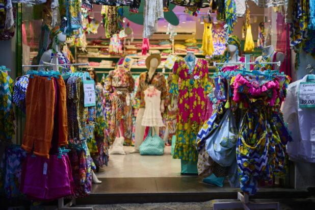 View of a colourful clothing store on the Amalfi coast in Italy