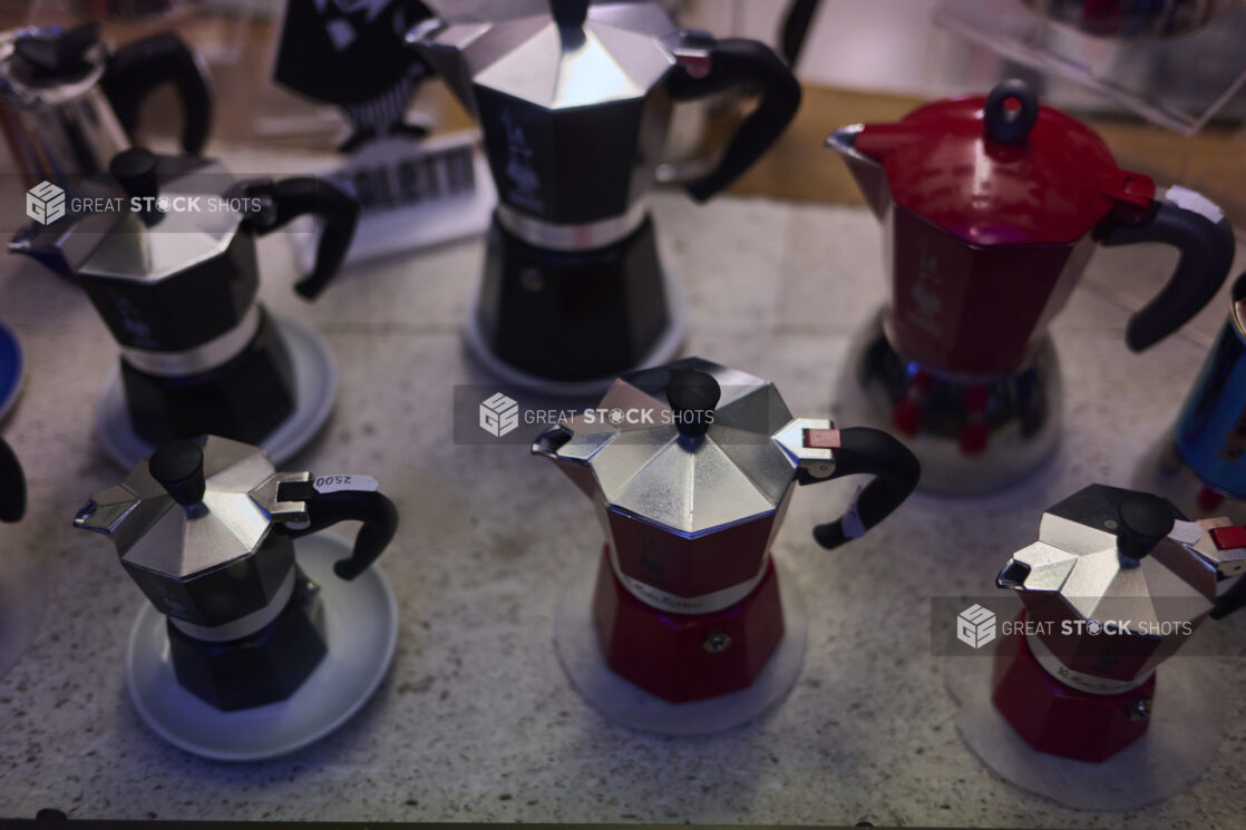 Various classic Italian stovetop espresso makers