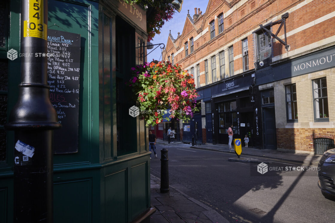 Outside view of a pub on a street corner in London, England