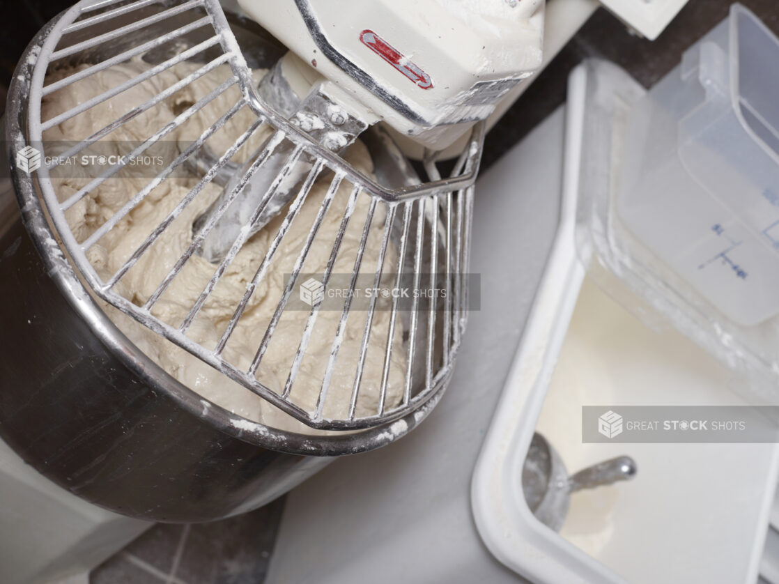 Pizza Dough Mixer Machine Close Up with Flour Bin