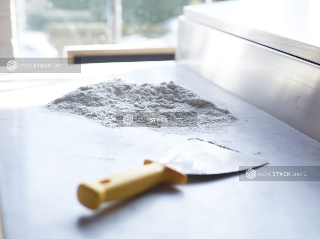 Pizza Preparation Counter with Flour and Dough Scraper