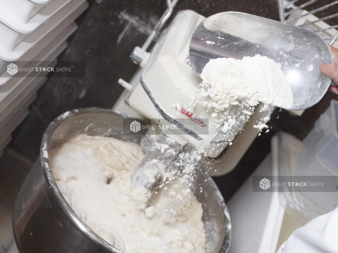 Pizza Dough Mixer Machine with Flour in Kitchen Setting