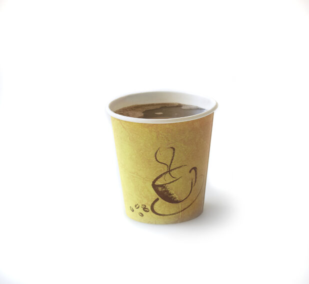 Hot Chocolate in a Generic Take Out Paper Cup, on a White Background for Isolation